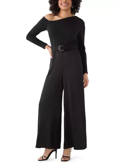 Women's Long Sleeve Asymmetrical Belted Jumpsuit