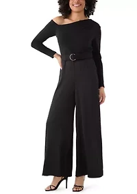 Women's Long Sleeve Asymmetrical Belted Jumpsuit