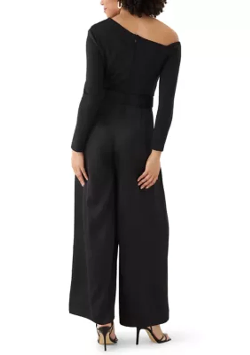 Women's Long Sleeve Asymmetrical Belted Jumpsuit