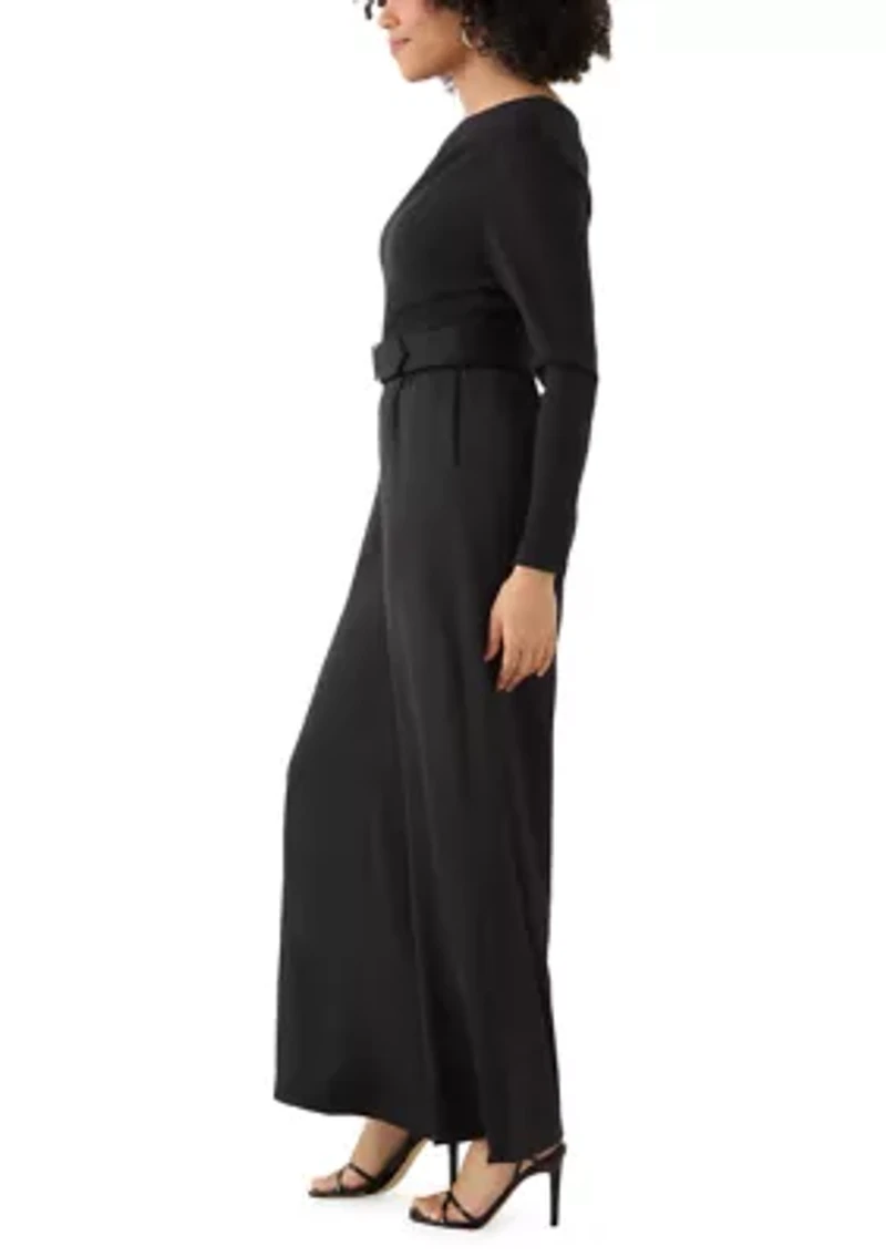 Women's Long Sleeve Asymmetrical Belted Jumpsuit