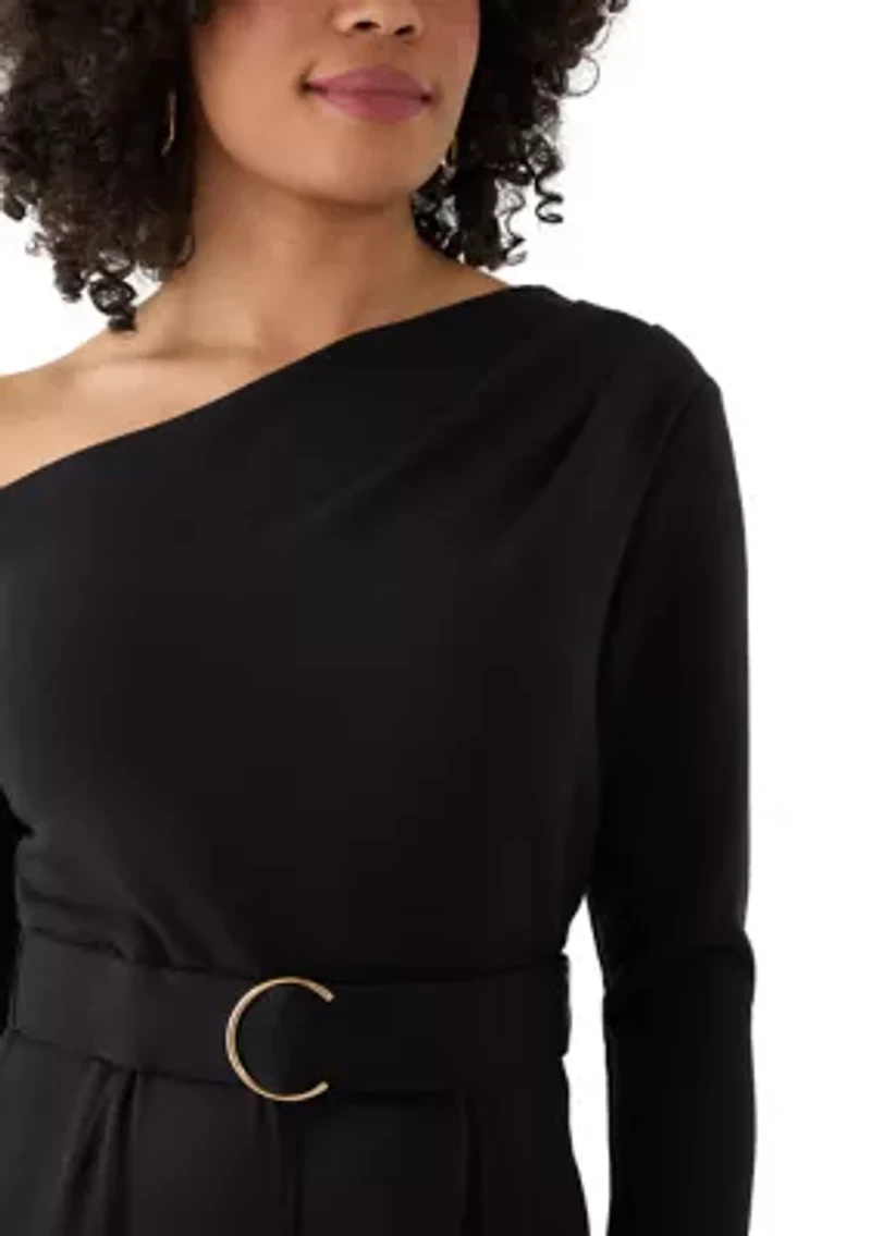 Women's Long Sleeve Asymmetrical Belted Jumpsuit