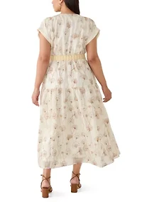 Women's Belted V Neck Embroidered Dress