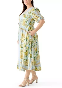 Plus Floral Puff Sleeve Shirtdress