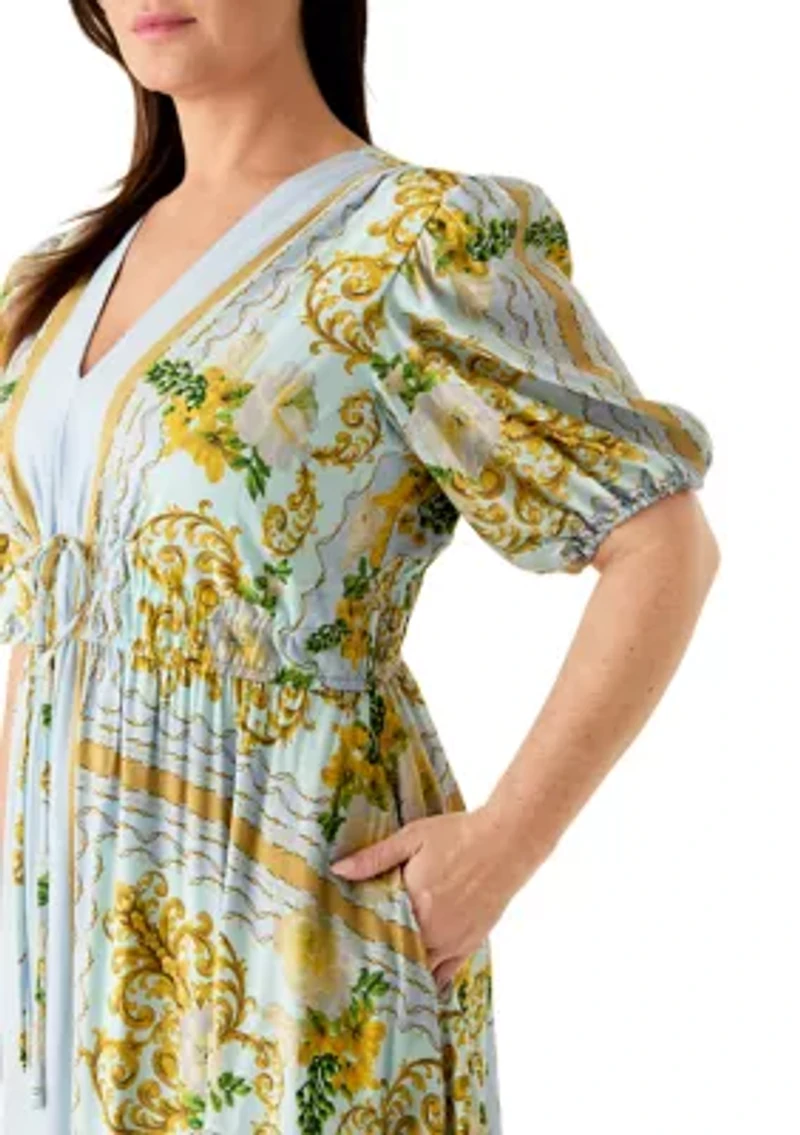 Plus Floral Puff Sleeve Shirtdress