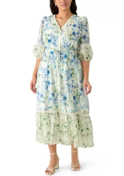 Plus Water Color Chiffon Maxi Dress