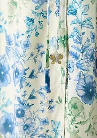 Women's V-Neck Floral Linen Midi Dress