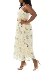 Plus Floral Belted Square Neck Dress