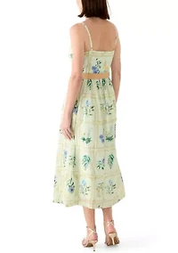 Women's Sleeveless Square Neck Belted Midi Dress