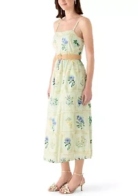 Women's Sleeveless Square Neck Belted Midi Dress