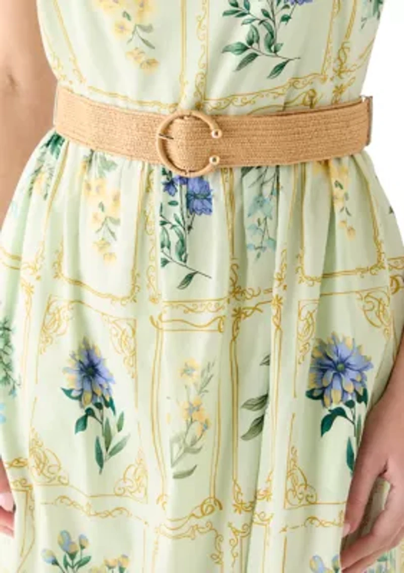 Women's Sleeveless Square Neck Belted Midi Dress