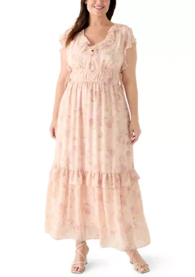 Plus Sleeveless Flutter Sleeve Maxi Dress