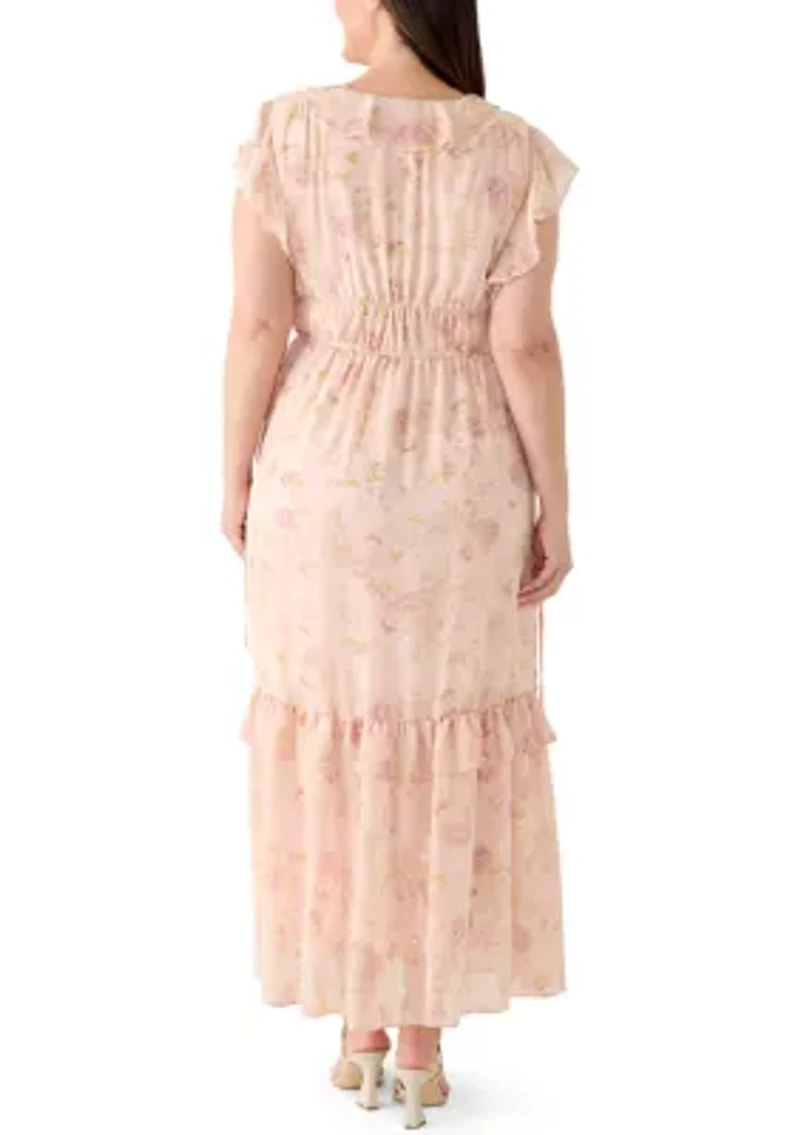 Plus Sleeveless Flutter Sleeve Maxi Dress