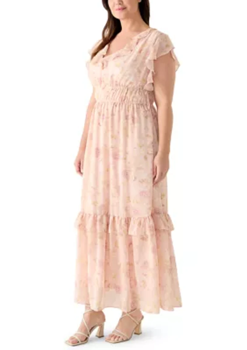 Plus Sleeveless Flutter Sleeve Maxi Dress