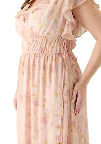 Plus Sleeveless Flutter Sleeve Maxi Dress