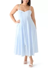 Plus Sleeveless Seersucker Midi Dress