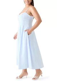 Plus Sleeveless Seersucker Midi Dress