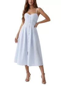 Striped Button Front Linen Midi Dress