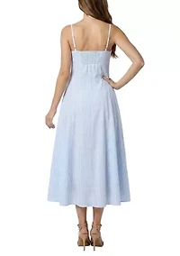 Striped Button Front Linen Midi Dress
