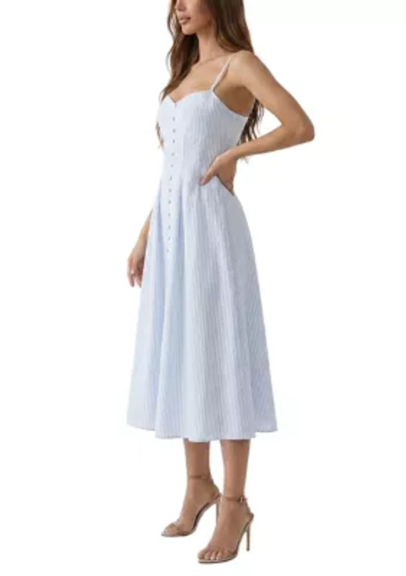 Striped Button Front Linen Midi Dress