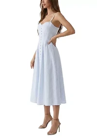 Striped Button Front Linen Midi Dress