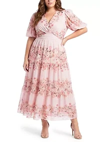 Plus Floral Twist Front A Line Dress