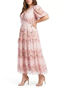 Plus Floral Twist Front A Line Dress