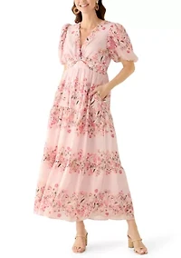 Women's Floral Puff Sleeve Dress with Twist Detail