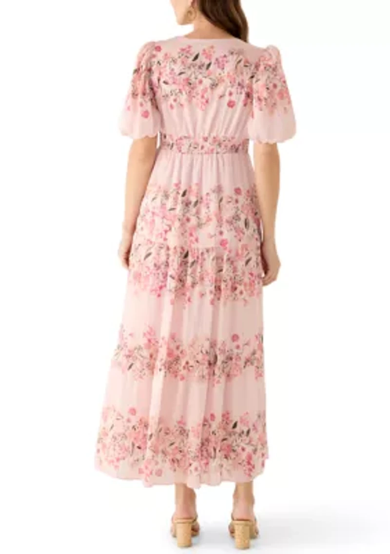 Women's Floral Puff Sleeve Dress with Twist Detail