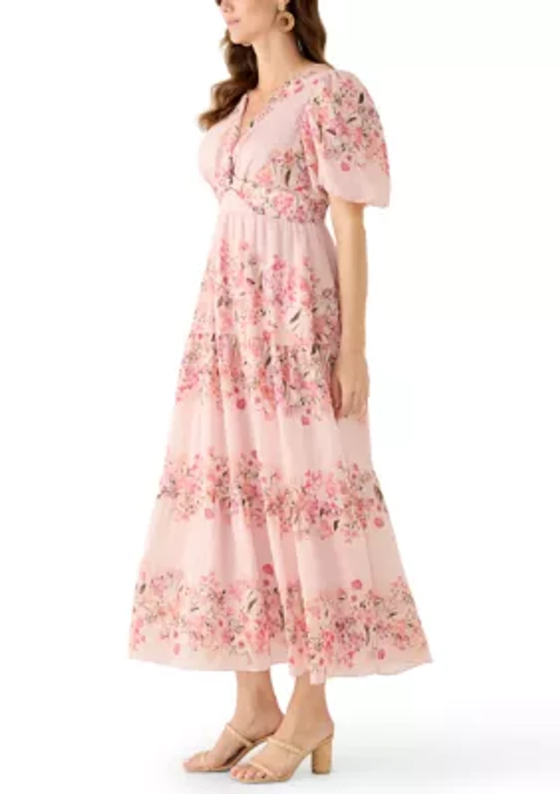 Women's Floral Puff Sleeve Dress with Twist Detail