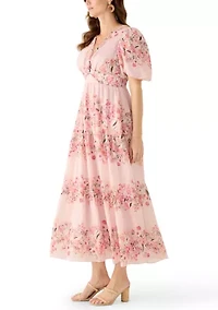 Women's Floral Puff Sleeve Dress with Twist Detail