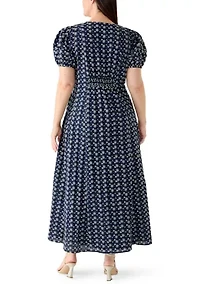 Plus Puff Sleeve Embroidered Midi Dress