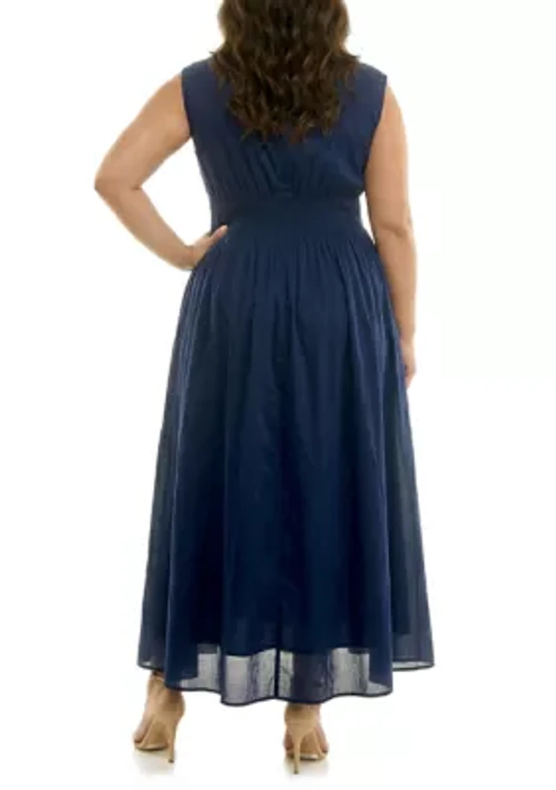 Plus Smocked Dress With Curved Waistband