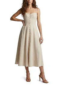 Button Front Linen Midi Dress