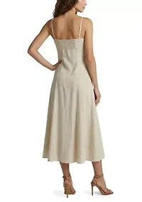 Button Front Linen Midi Dress