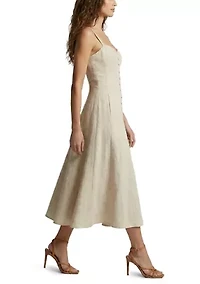 Button Front Linen Midi Dress
