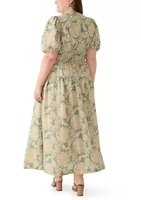 Plus Smocked Waist V Neck Floral Dress