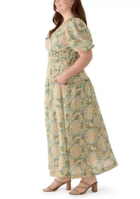 Plus Smocked Waist V Neck Floral Dress