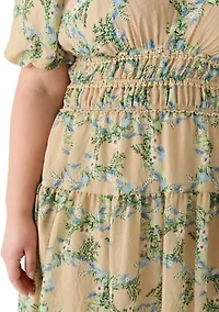 Plus Smocked Waist V Neck Floral Dress