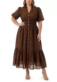 Plus Button Front Smocked Waist Dress