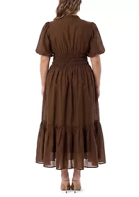 Plus Button Front Smocked Waist Dress