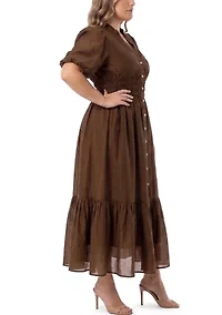 Plus Button Front Smocked Waist Dress