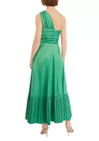 Women's Sleeveless One Shoulder Ruffle Hem Midi Dress