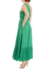 Women's Sleeveless One Shoulder Ruffle Hem Midi Dress