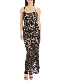 Women's Strappy Lace Sheath Midi Dress