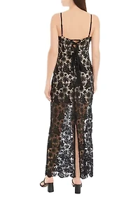 Women's Strappy Lace Sheath Midi Dress