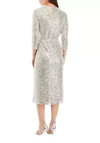 Women's 3/4 Sleeve Faux Wrap Midi Dress