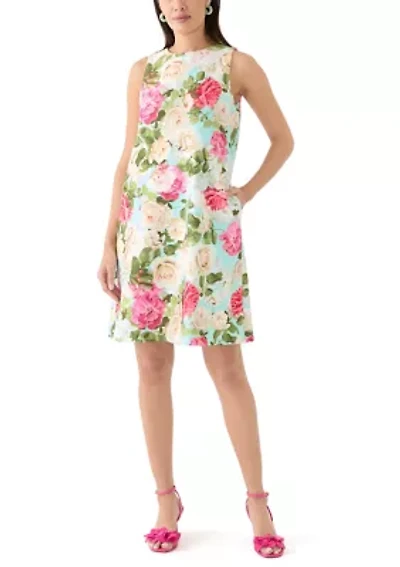 Women's Sleeveless Crew Neck Floral Print Sheath Dress