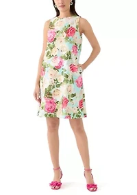 Women's Sleeveless Crew Neck Floral Print Sheath Dress