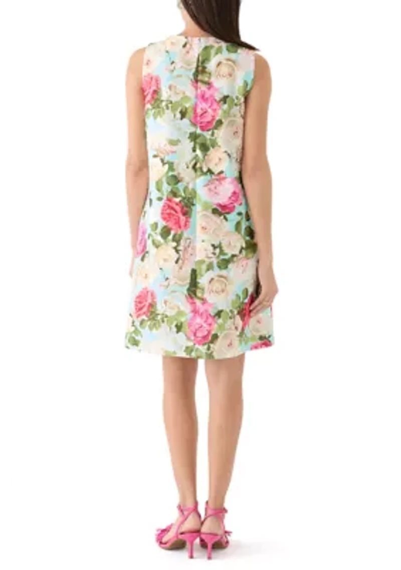 Women's Sleeveless Crew Neck Floral Print Sheath Dress