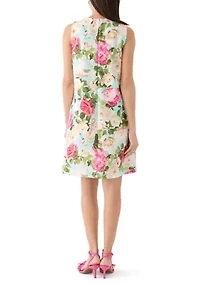 Women's Sleeveless Crew Neck Floral Print Sheath Dress